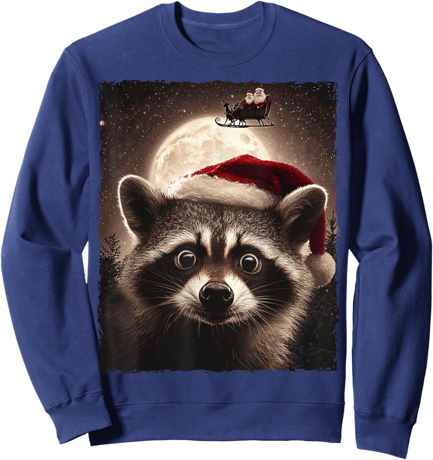 Funny Raccoon Selfie Santa Moon Xmas Christmas Sweatshirt - Sweatshirt | Navy
