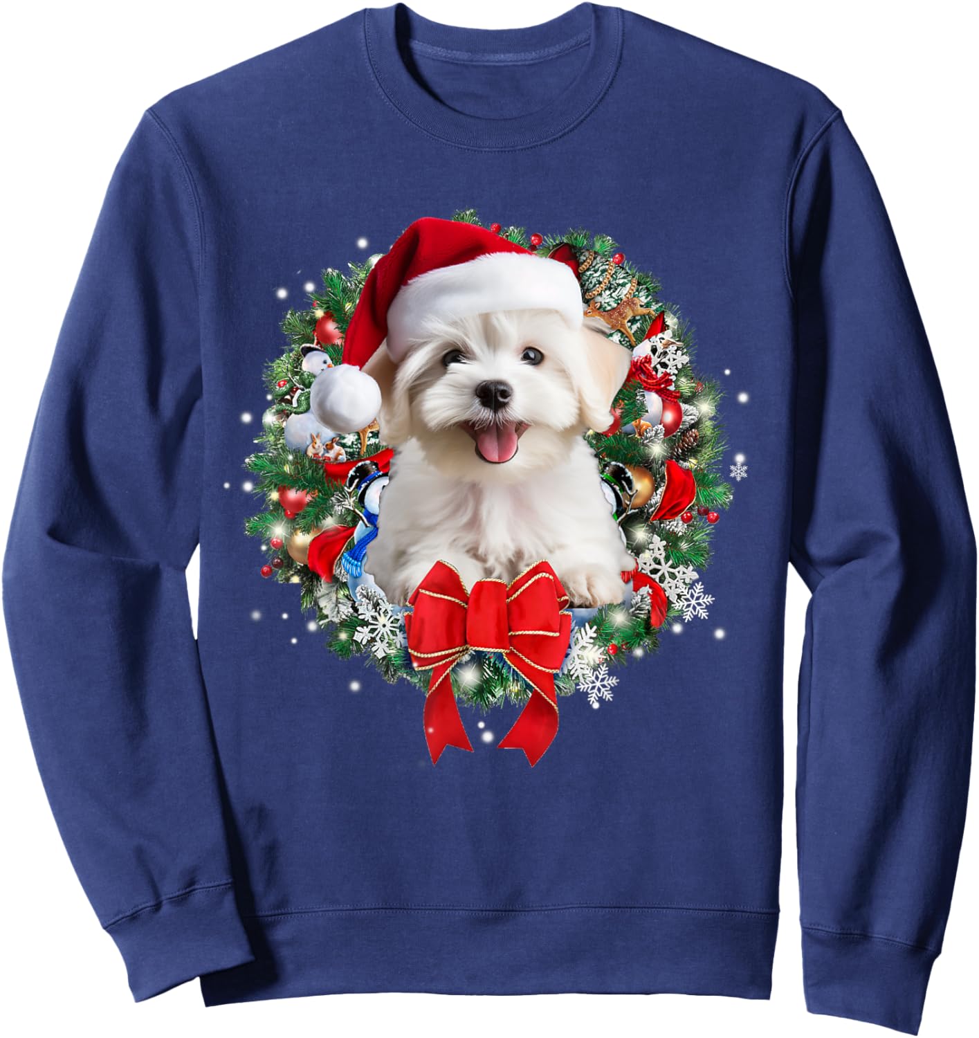 Maltese Christmas Wreath Decoration Xmas Pajamas Sweatshirt - Sweatshirt | Navy