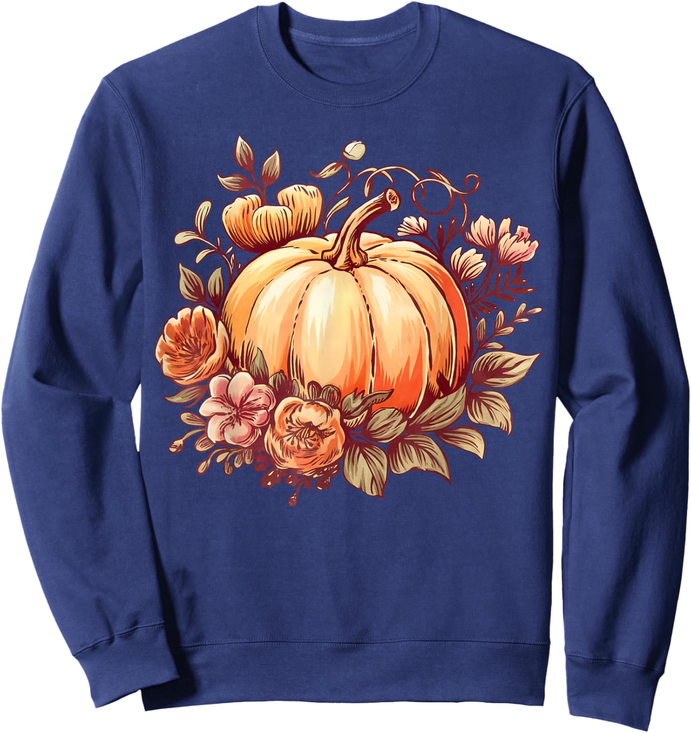 Fall Shirt Women Autumn Pumpkin Graphic Vintage Thanksgiving Sweatshirt - Sweatshirt | Navy
