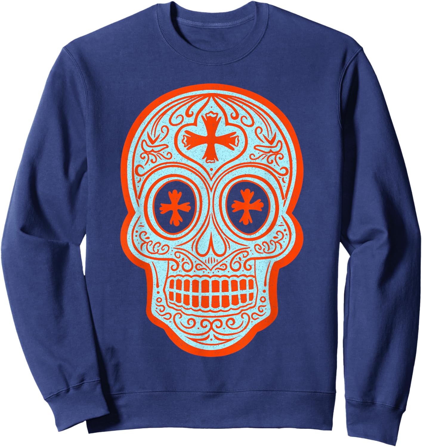 Vintage Calavera Sugar Skull Orange and Blue Design Sweatshirt - Sweatshirt | Navy