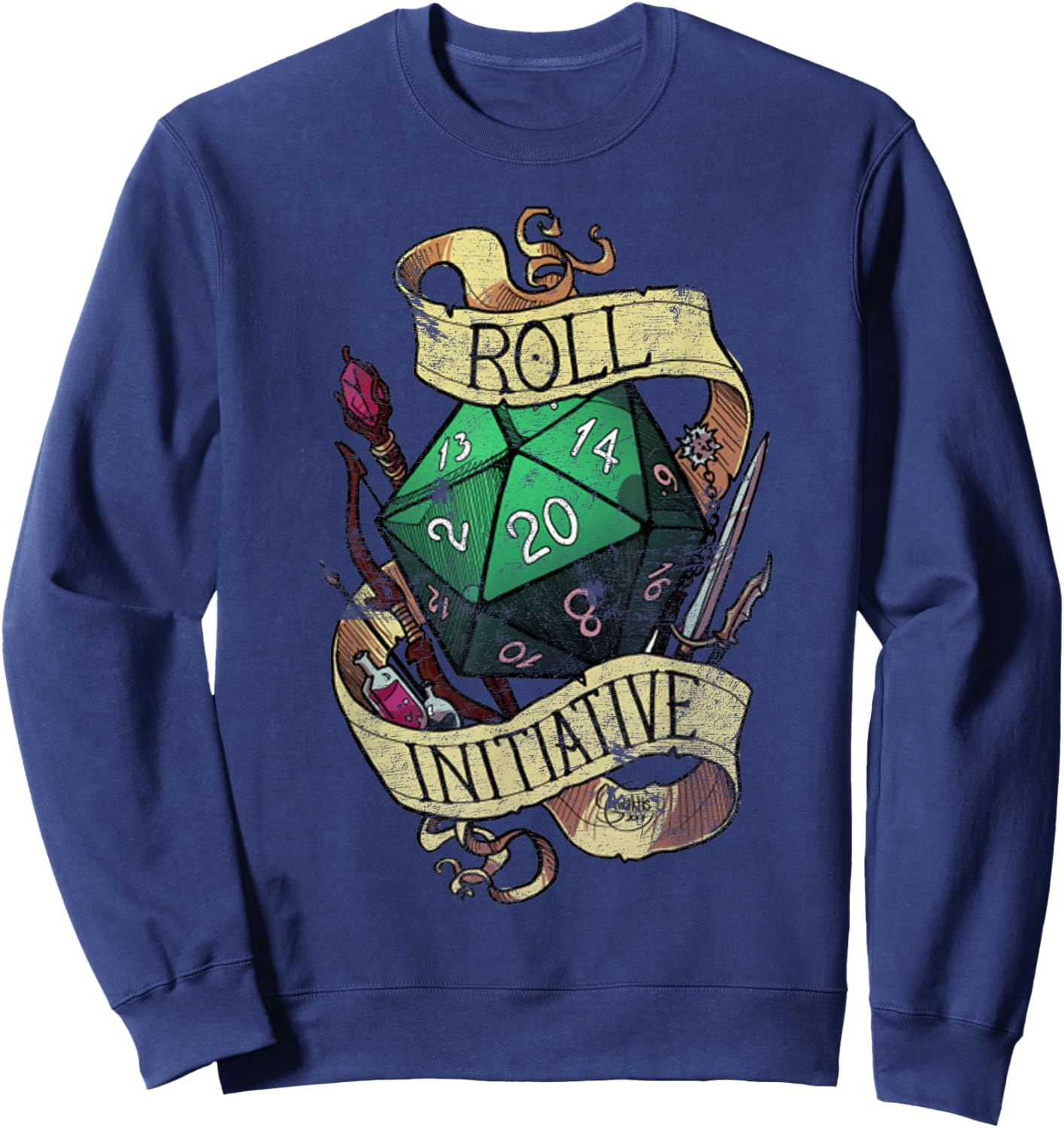 Vintage Funny Take the Initiative roll Retro Gaming Gamer Sweatshirt - Sweatshirt | Navy