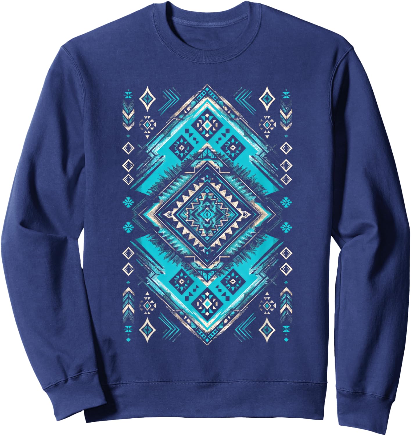 Turquoise Tribal Geometric Southwestern Aztec Sweatshirt - Sweatshirt | Navy