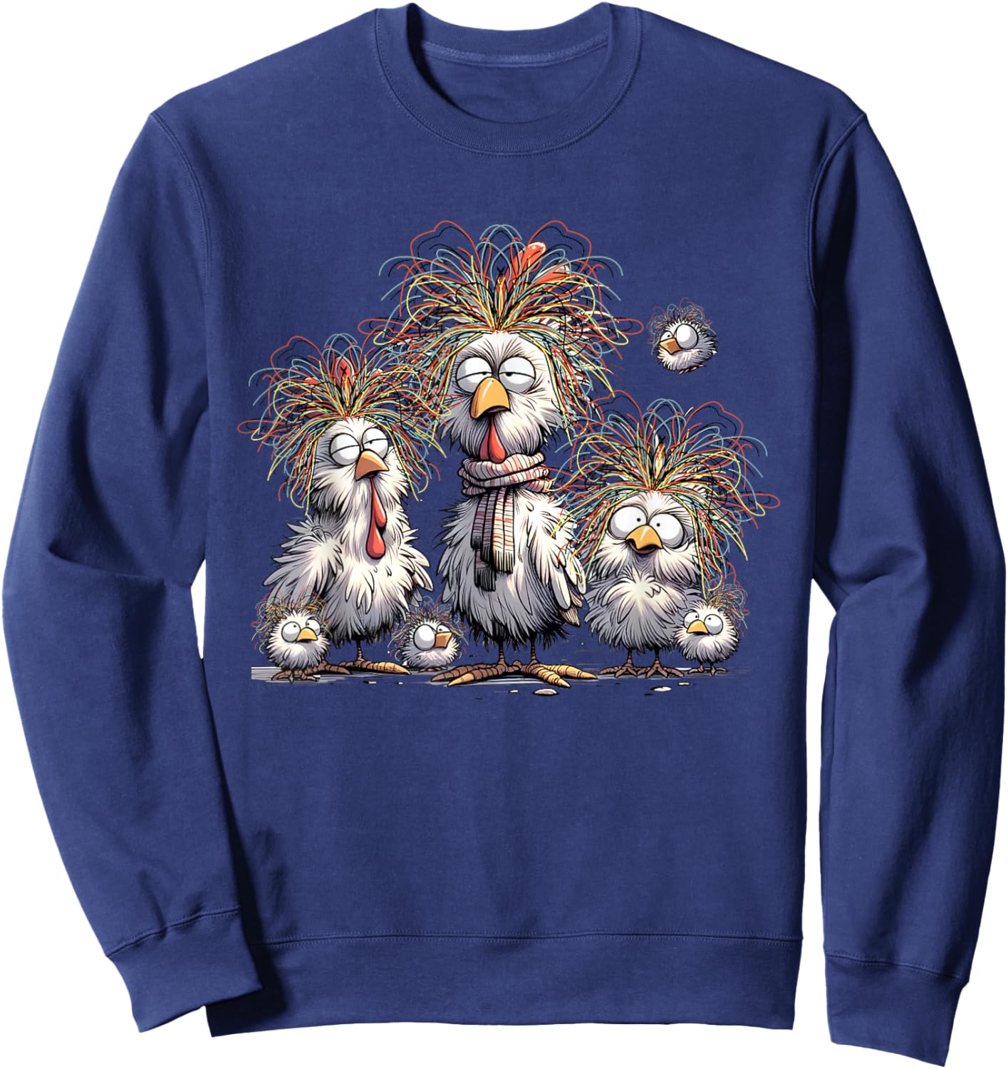 Eagerlys Colorful Chicken Funny Crazy Chicken Family Sweatshirt - Sweatshirt | Navy