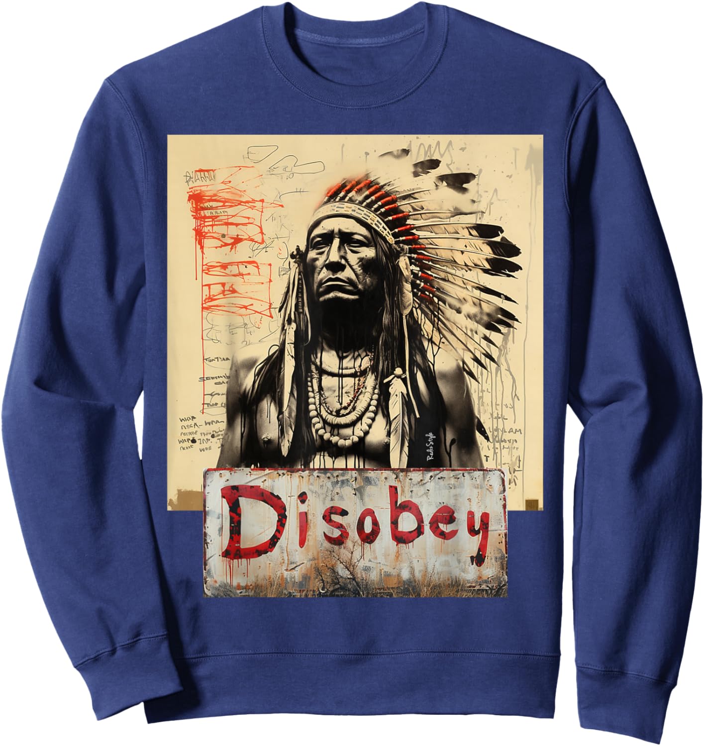 DISOBEY Adults , Black, Small, Short Sleeve, Tribal Cartoon, , Classic Fit, Imported Sweatshirt - Sweatshirt | Navy