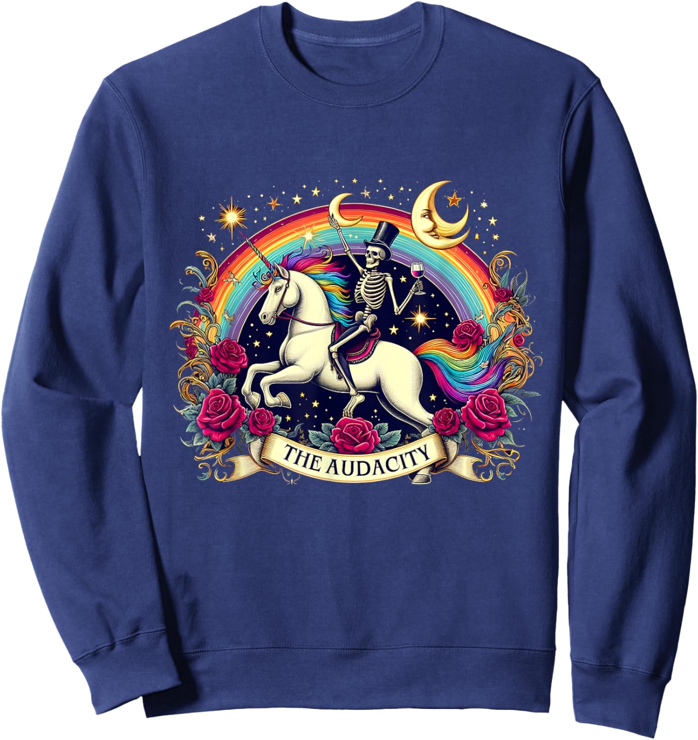 The Audacity Skeleton Unicorn Graphic Flowers Sweatshirt - Sweatshirt | Navy