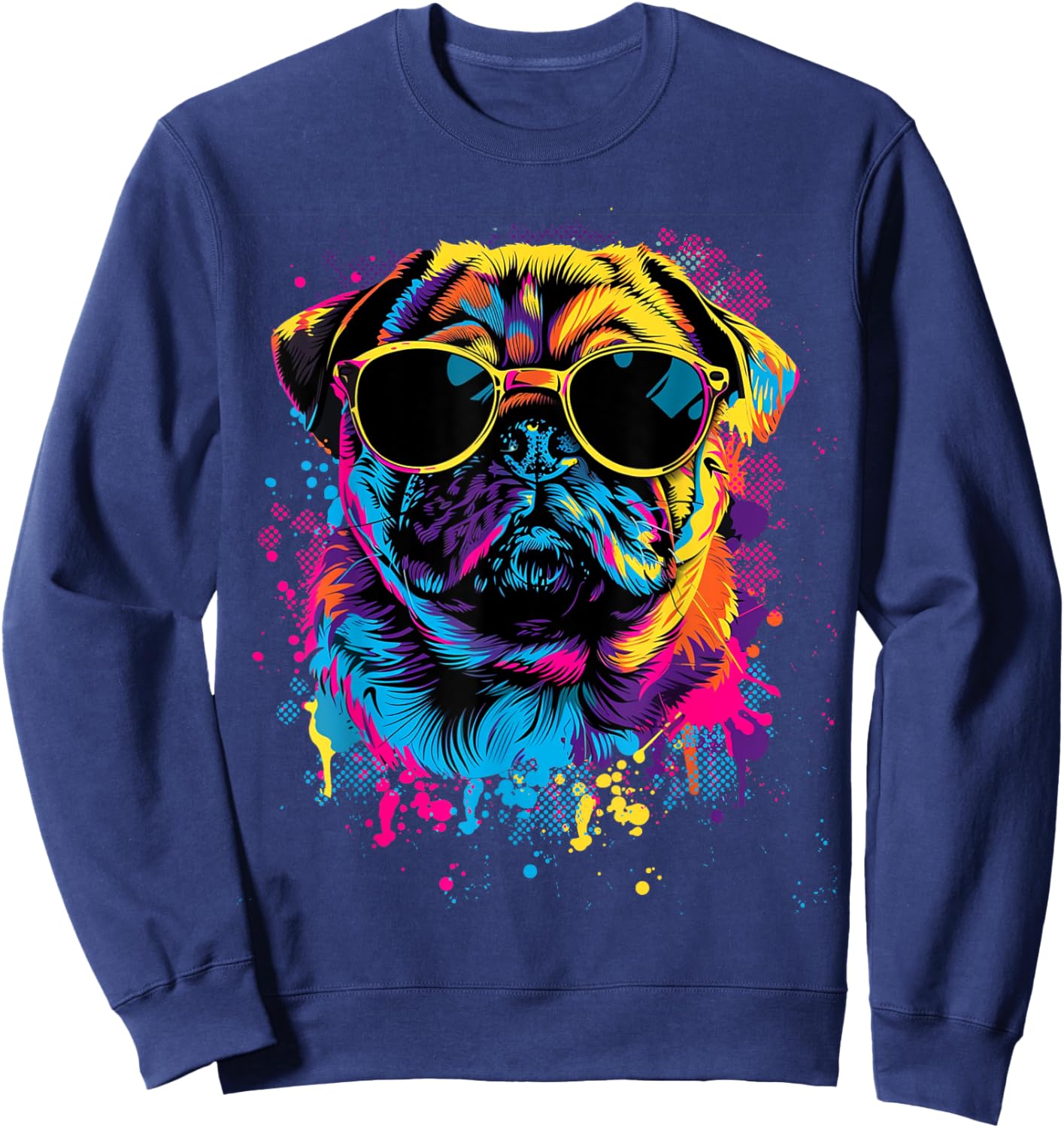 Pug Dog Lovers Design Colorful Pop Art Pug Sweatshirt - Sweatshirt | Navy