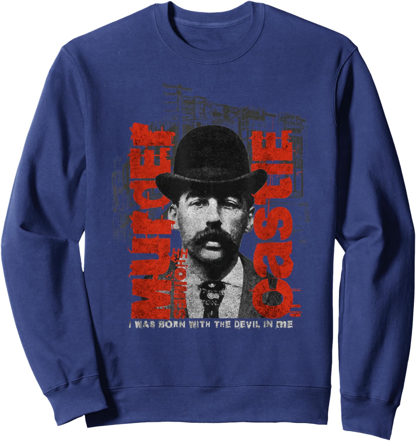 Vintage Horror MURDER CASTLE HH Holmes, Dark Streetwear Sweatshirt - Sweatshirt | Navy