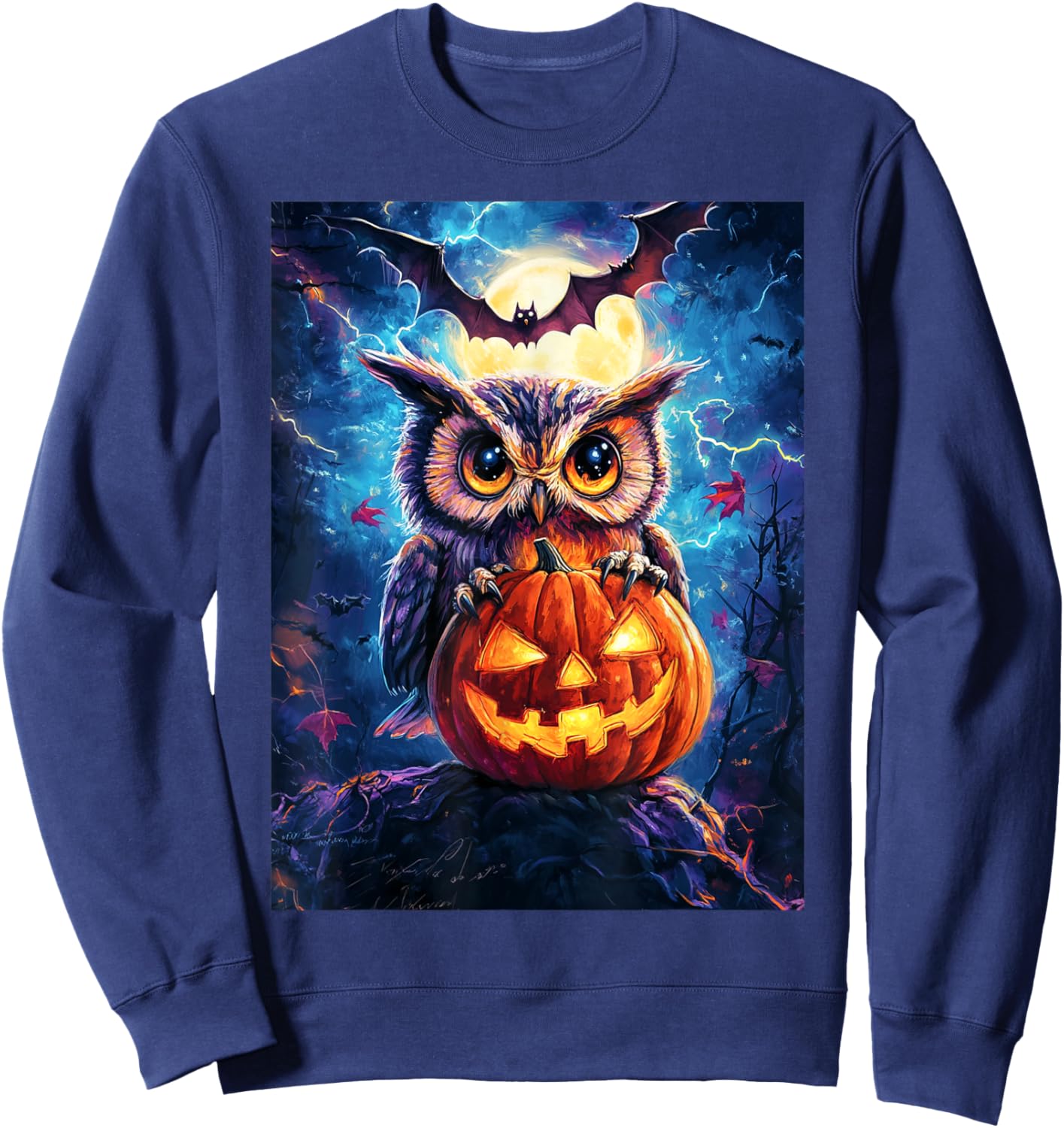Halloween Girls Owl Boys Spooky Scary Pumpkin Kids Halloween Sweatshirt - Sweatshirt | Navy