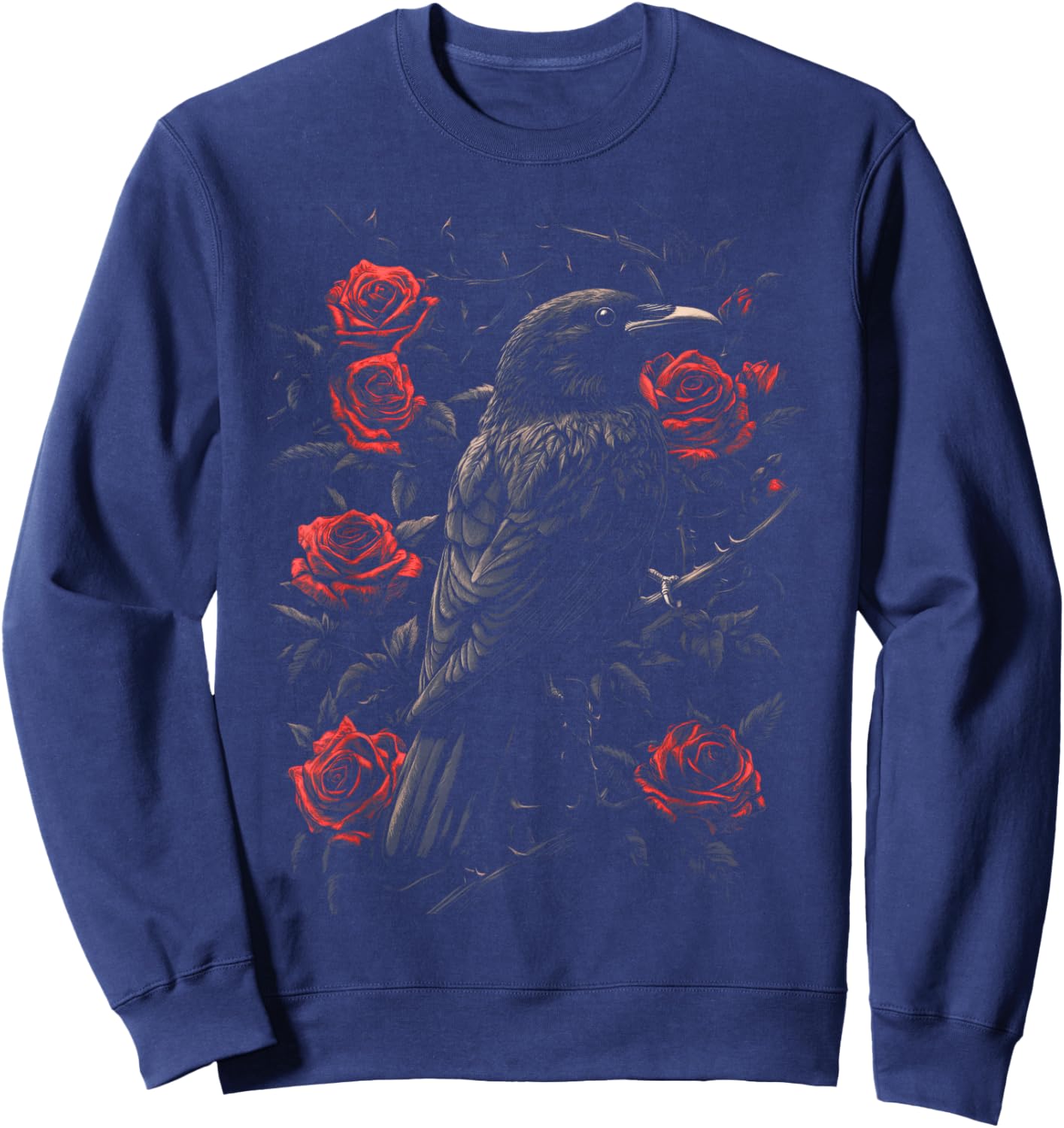 Raven Bird Gothic Kids Crow Roses Nature Floral Sweatshirt - Sweatshirt | Navy