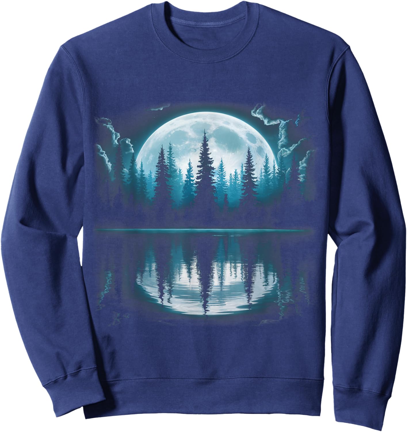 Full Moon Forest Trees Reflection Nature Outdoor Night Art Sweatshirt - Sweatshirt | Navy