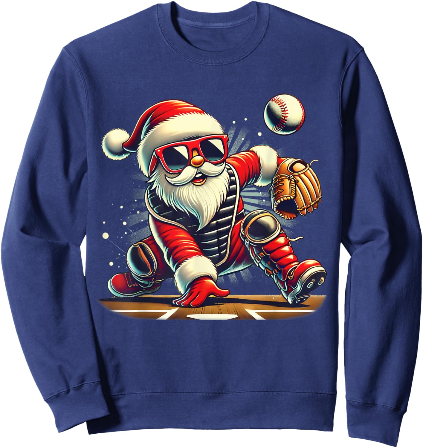 Santa Playing Baseball as Catcher Boys Kids Teens Christmas Sweatshirt - Sweatshirt | Navy