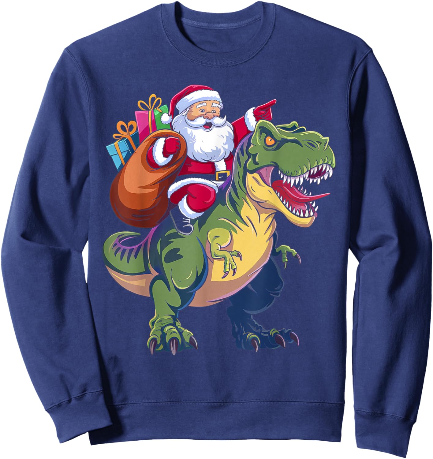 Christmas Santa Riding Dinosaur T-rex Boys Kids Toddler Sweatshirt - Sweatshirt | Navy