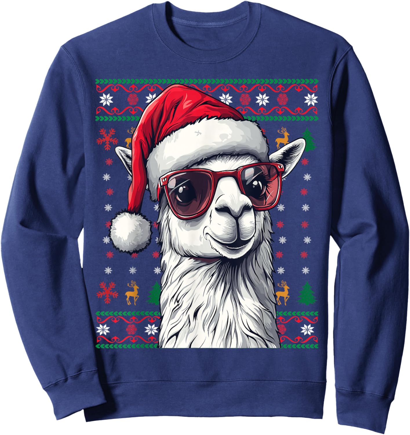 Llama Santa Hat Ugly Christmas Funny Holiday Llama Lover Sweatshirt - Sweatshirt | Navy