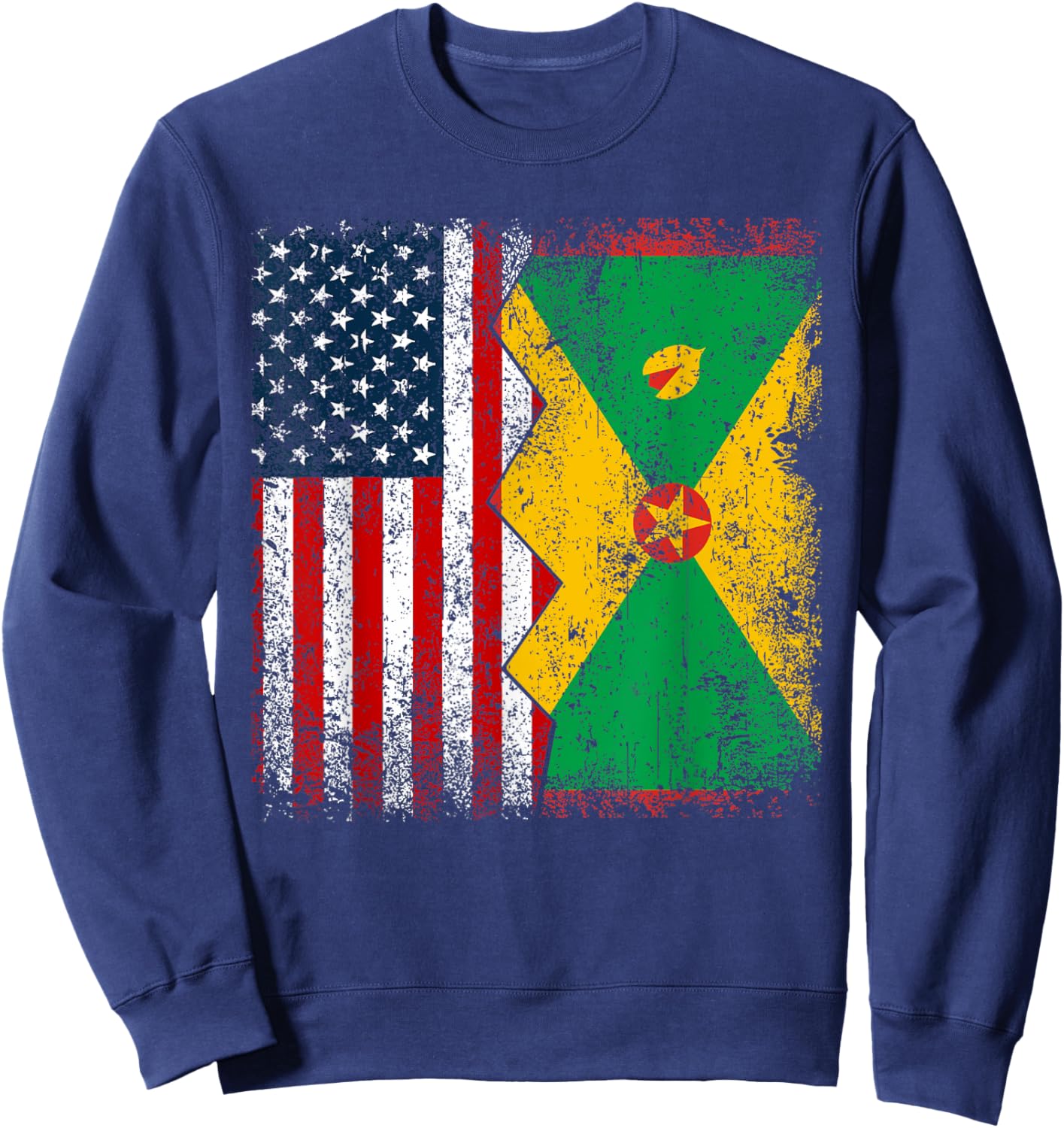Grenadian Roots | Half American Flag | America Grenada Flags Sweatshirt - Sweatshirt | Navy