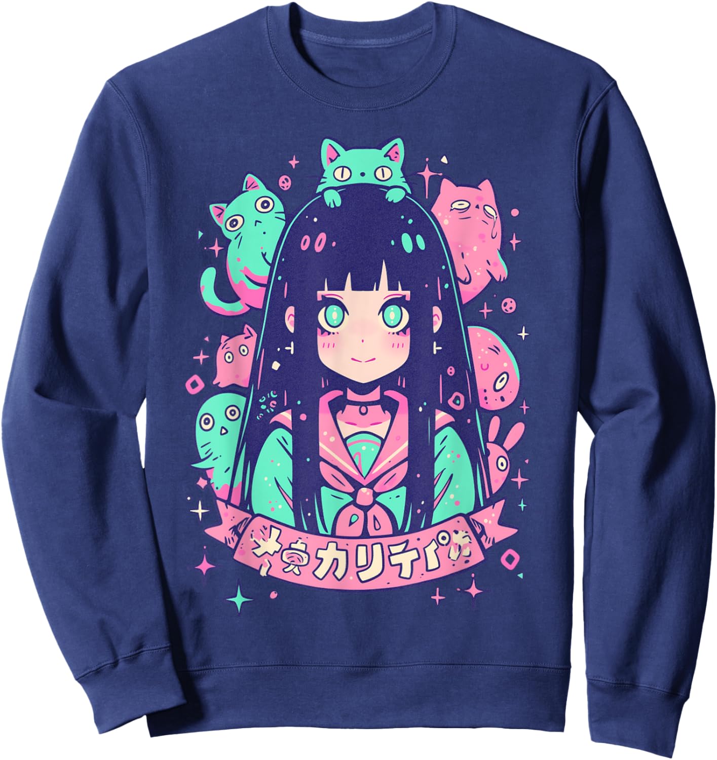 Goth Grunge Demon Anime Girl Waifu Horror Alt Aesthetic Sweatshirt - Sweatshirt | Navy