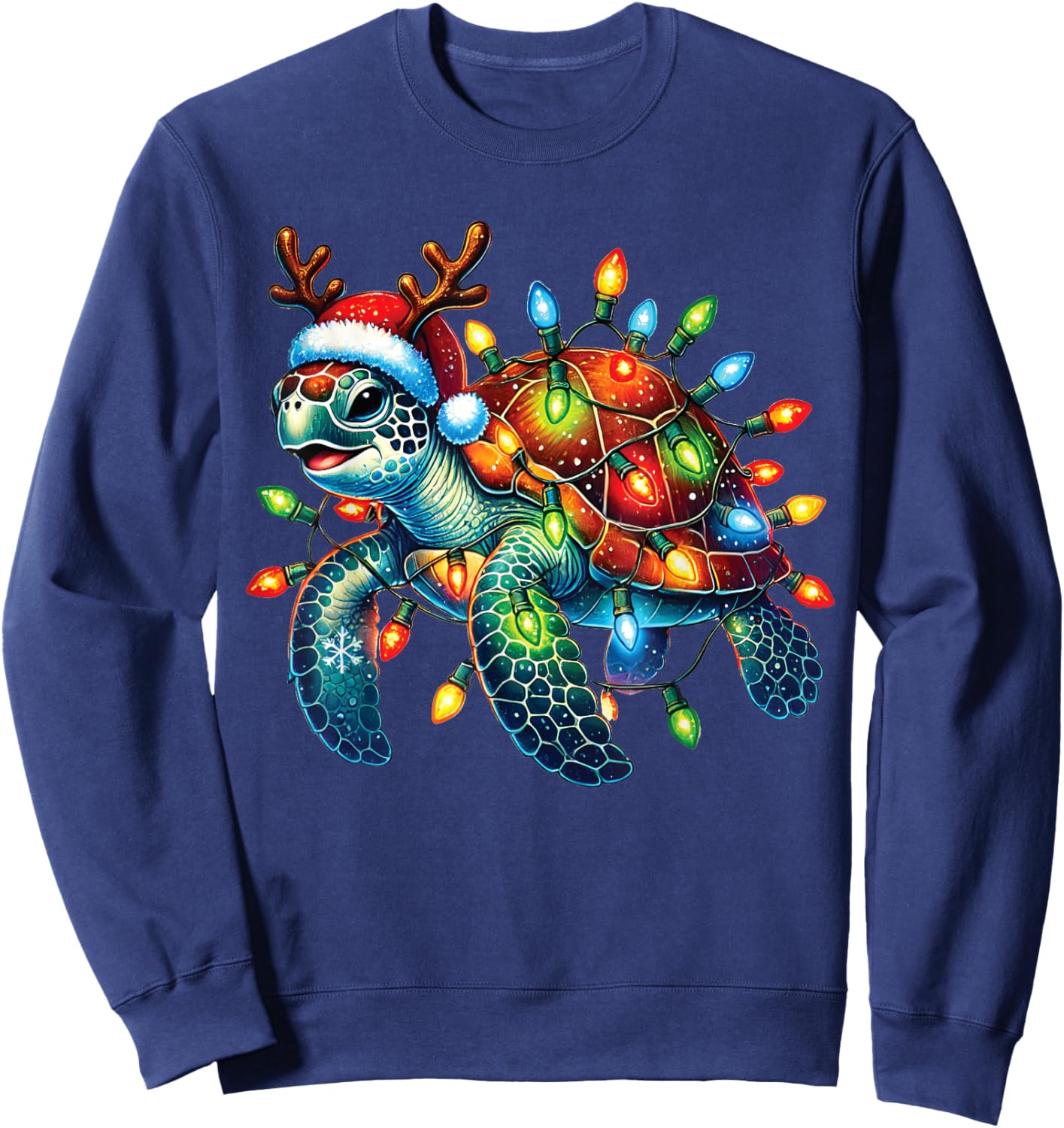 Sea Turtle Christmas Lights Funny Santa Hat Merry Christmas Sweatshirt - Sweatshirt | Navy
