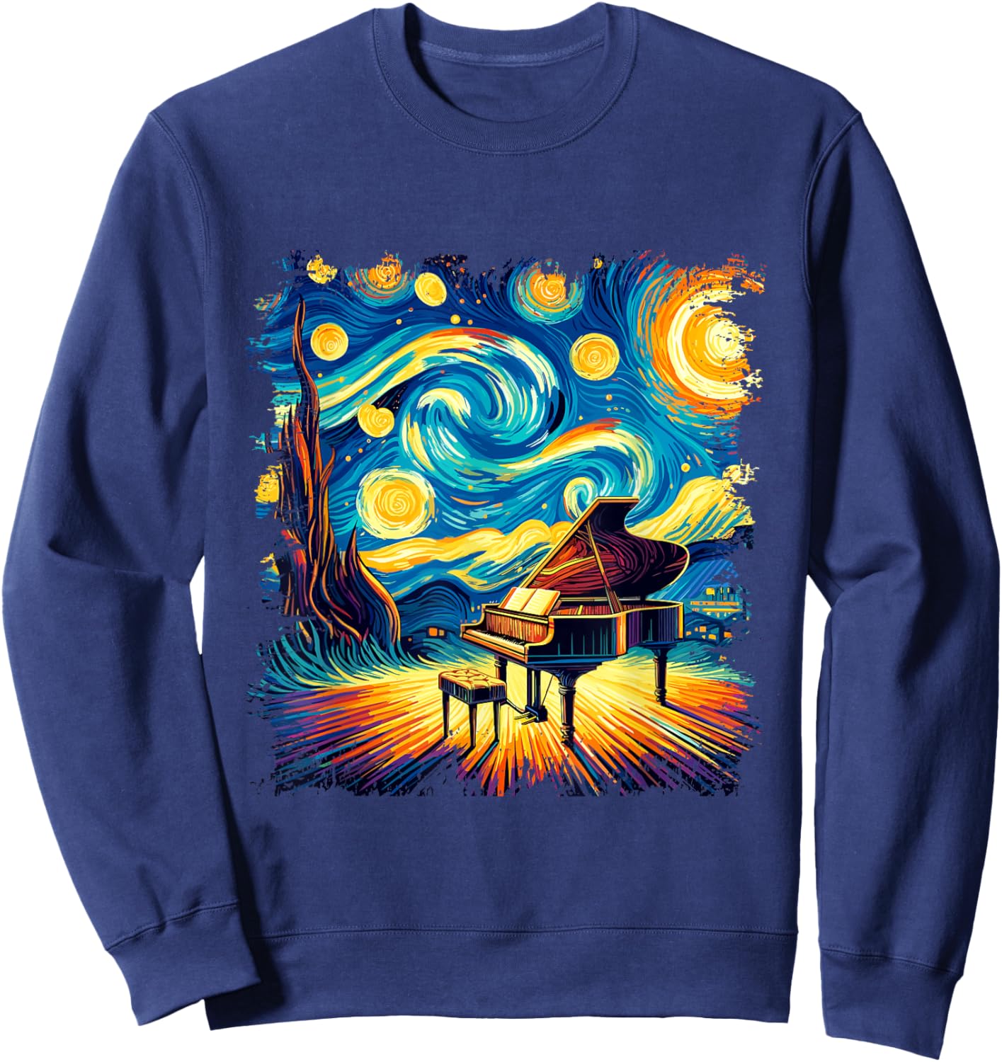 Classical Piano Starry Night Shirt Van Gogh Painting Pianist Sweatshirt - Sweatshirt | Navy