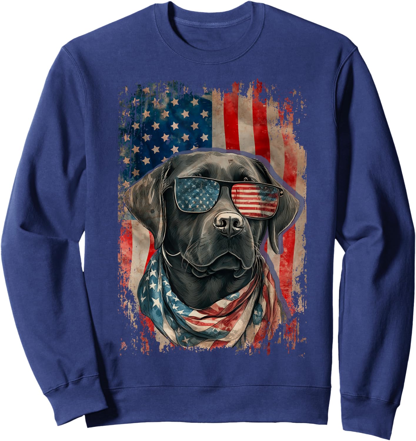Black Labrador Retriever USA Flag Vintage Labrador Dog Lover Sweatshirt - Sweatshirt | Navy