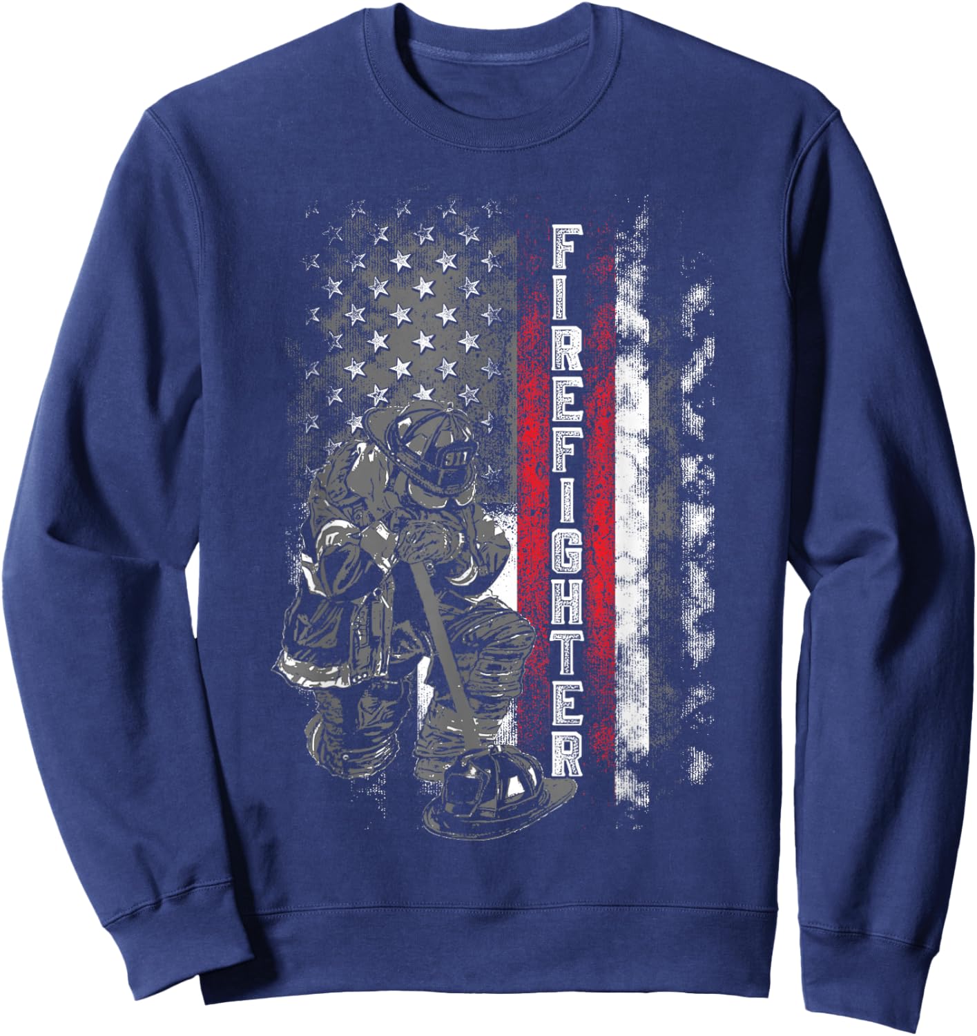 Fallen Fireman American Flag Thin Red Line Firefighter Sweatshirt - Sweatshirt | Navy