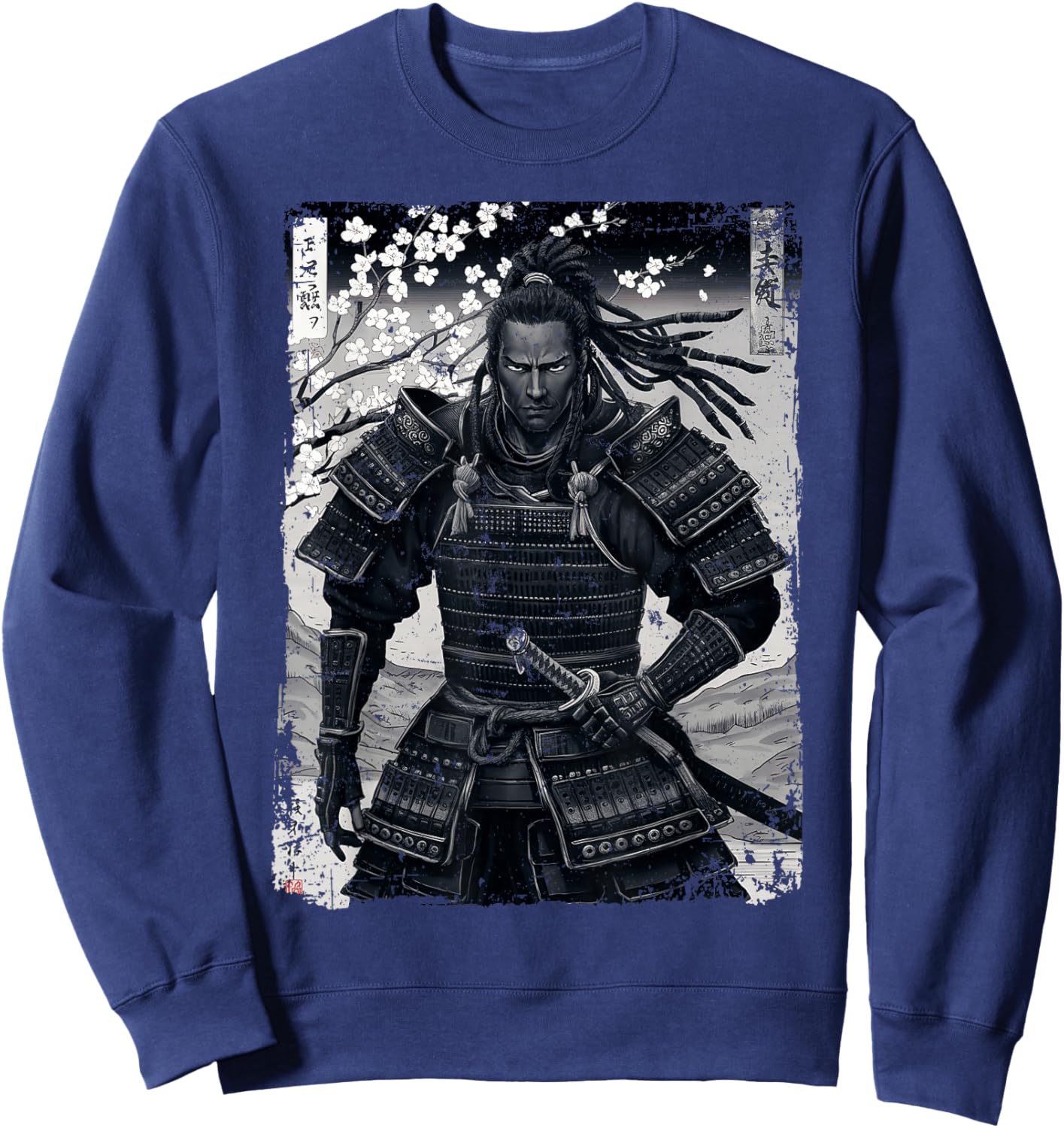 Black Afro African Japanese Style Yasuke Samurai Sweatshirt - Sweatshirt | Navy