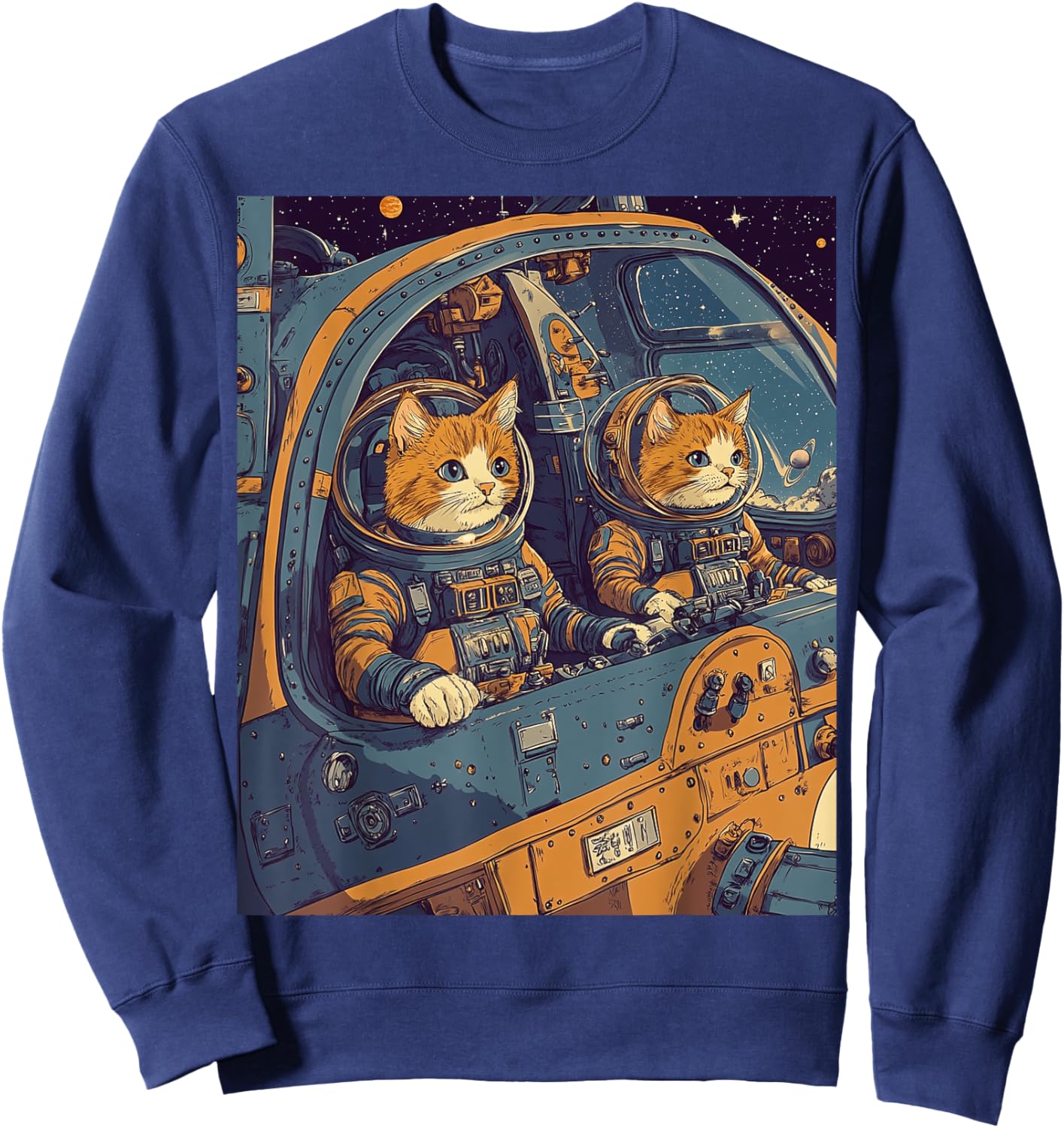 Two Cats Astronauts in Spacecraft Sweatshirt - Sweatshirt | Navy