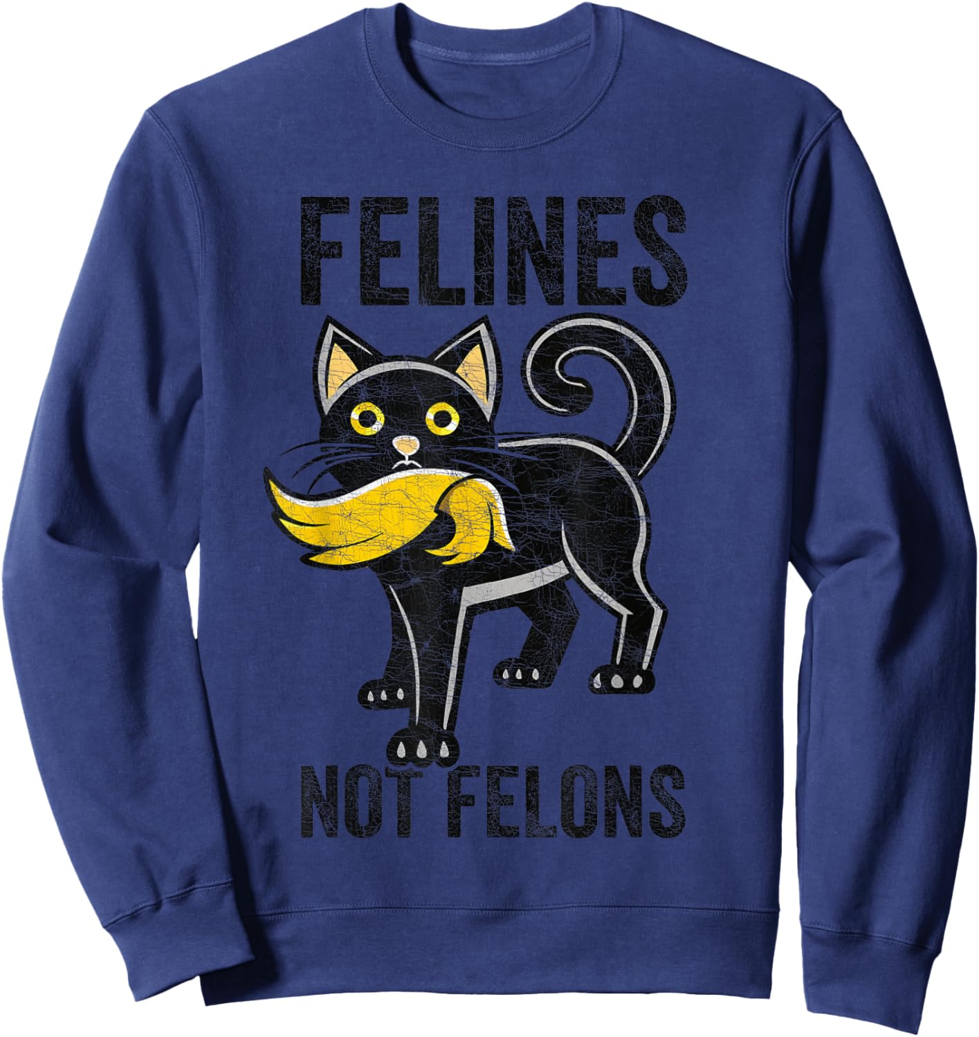 Felines Not Felons Anti-Trump, Cat Eating Trump Hair Women Sweatshirt - Sweatshirt | Navy