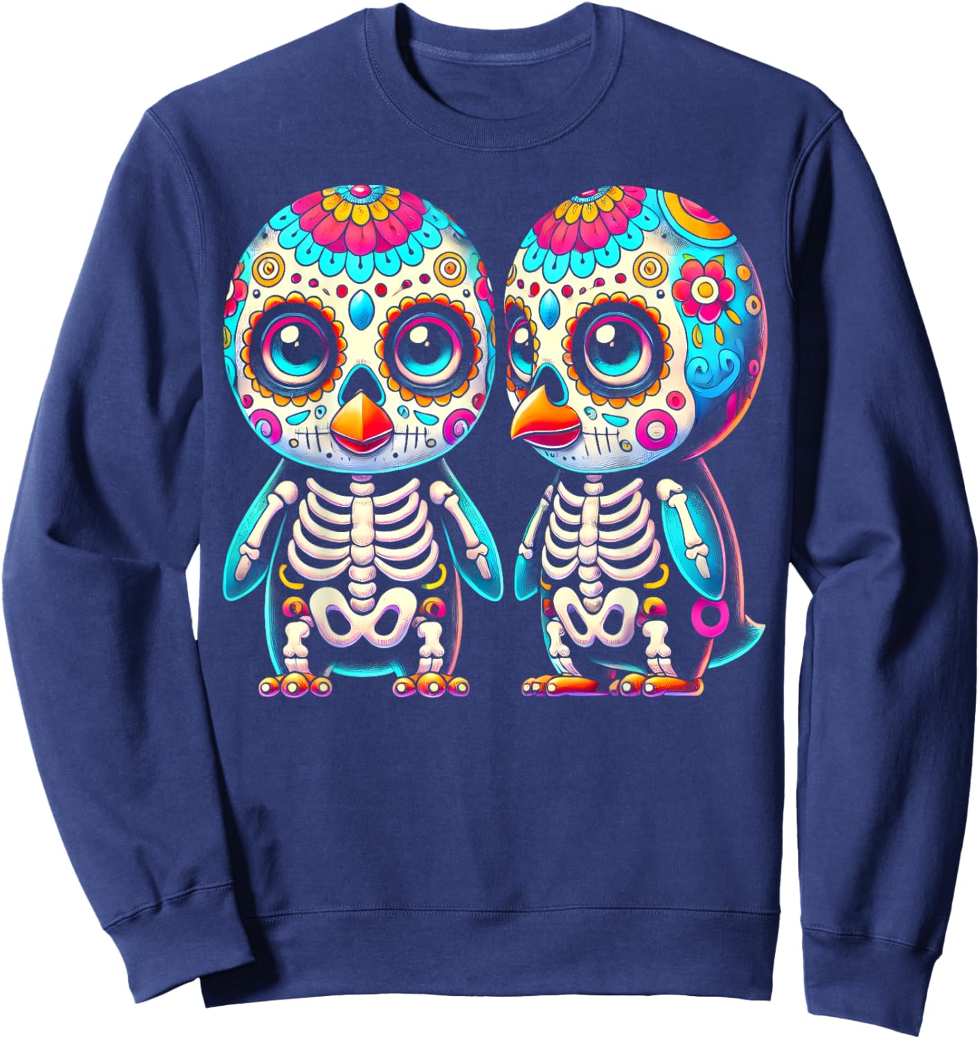 Adorable Día de Muertos Sugar Skull Penguin Day of the Dead Sweatshirt - Sweatshirt | Navy