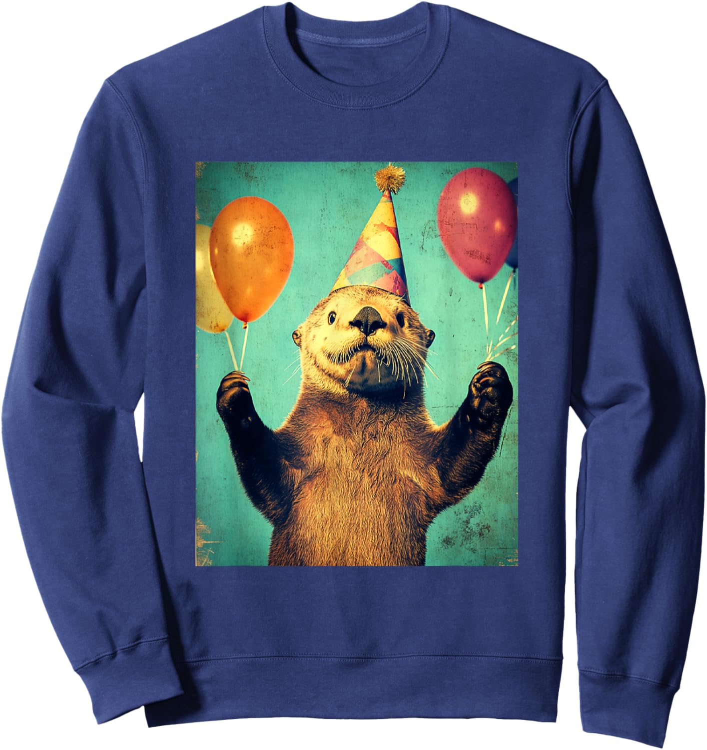 Sea Otter Retro Art Print Birthday Party Balloons & Hat Sweatshirt - Sweatshirt | Navy