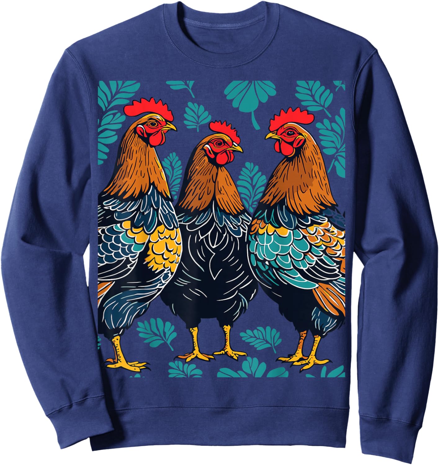 Three French Hens Cut-Out Stencil-Style Sweatshirt - Sweatshirt | Navy