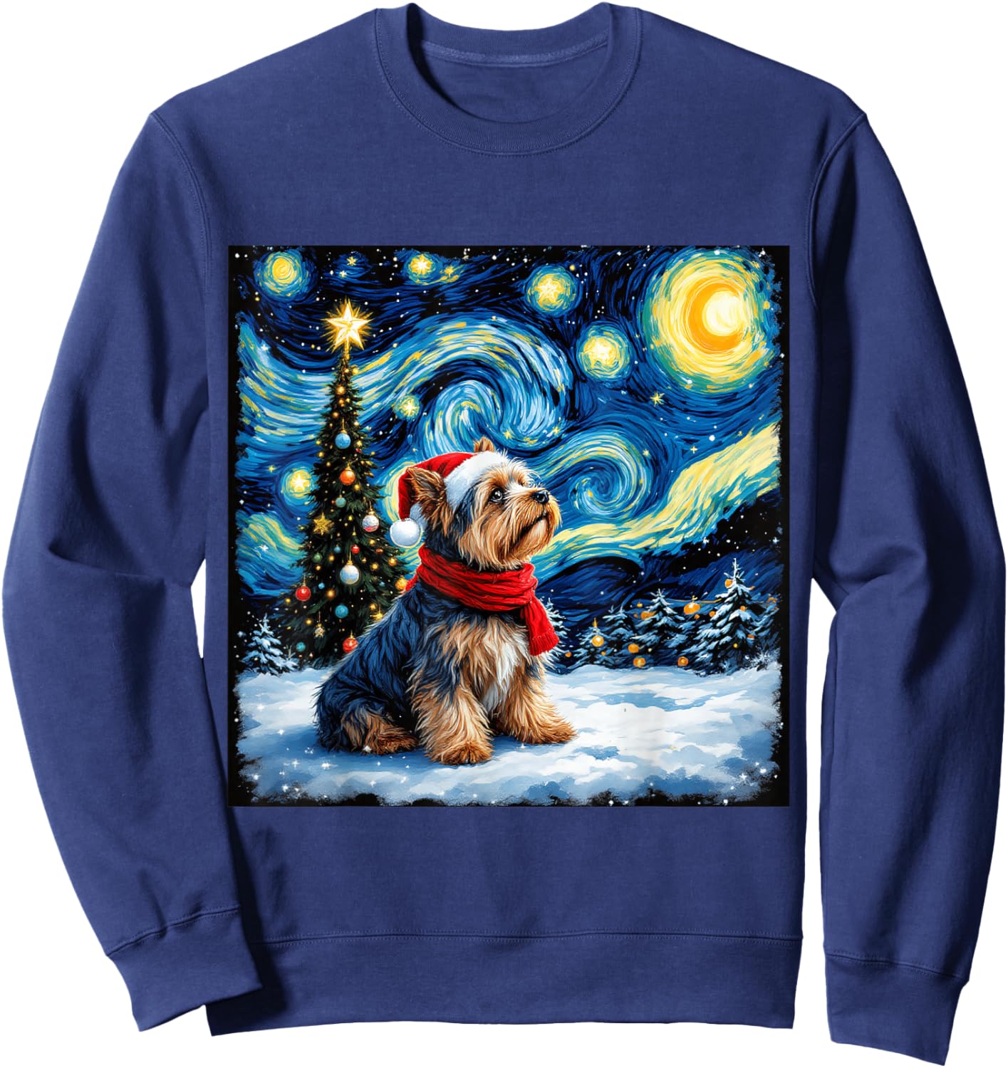 Yorkshire Terrier Starry Night Christmas Van Gogh Dog Santa Sweatshirt - Sweatshirt | Navy