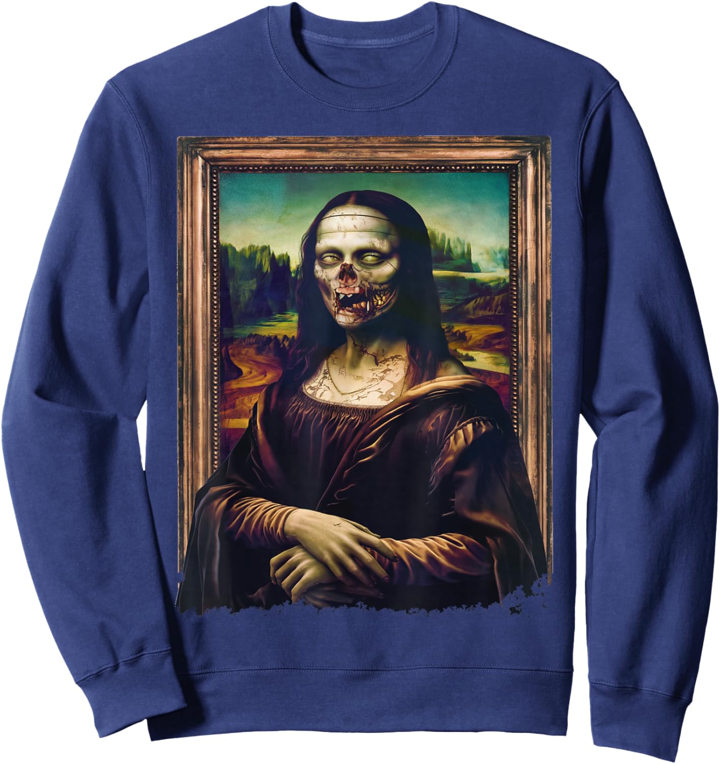 Mona Lisa Art Halloween Funny Zombie Sweatshirt - Sweatshirt | Navy