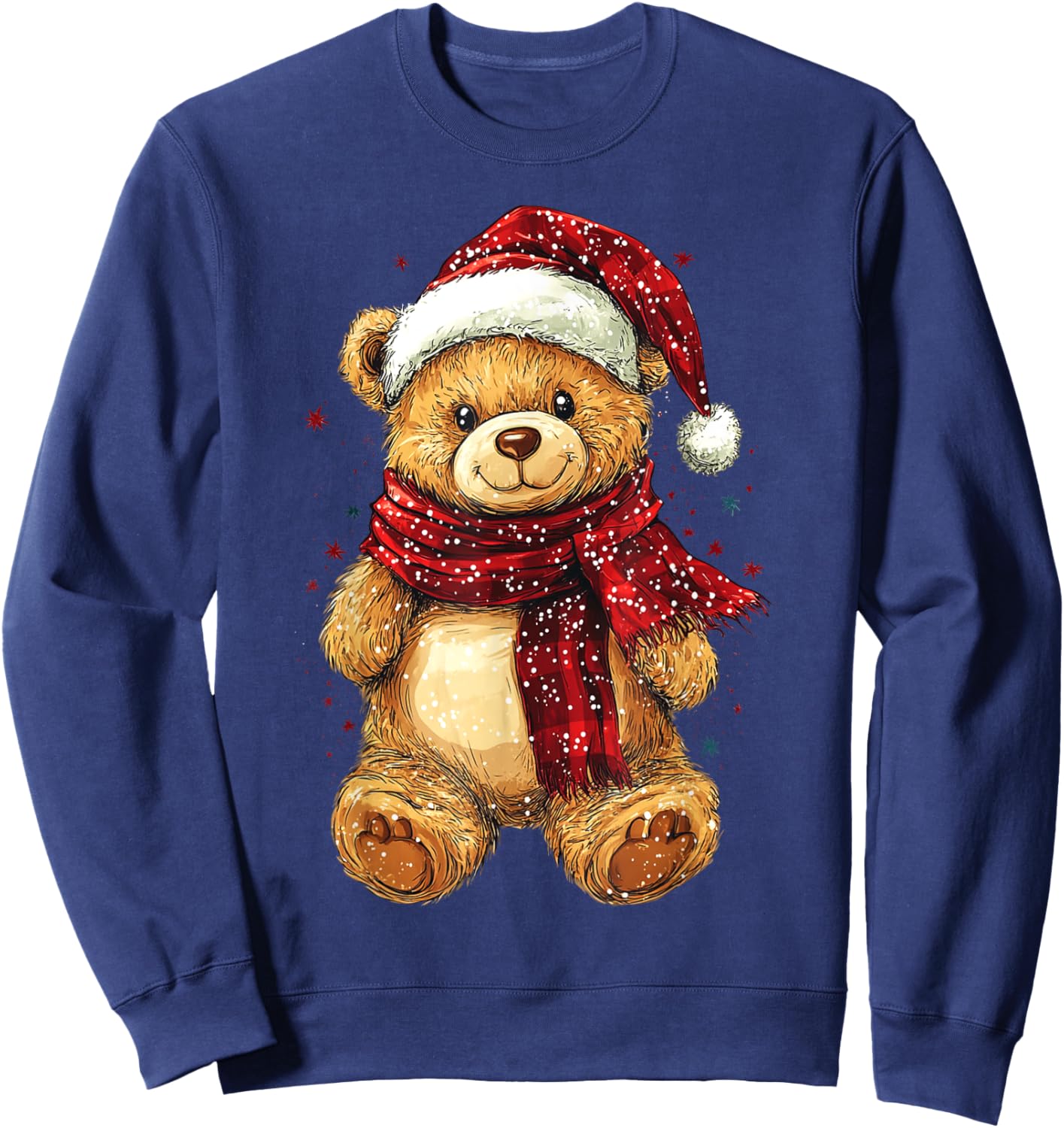 Teddy Bear Wearing Christmas Hat and Scarf Cute Bear Sweatshirt - Sweatshirt | Navy