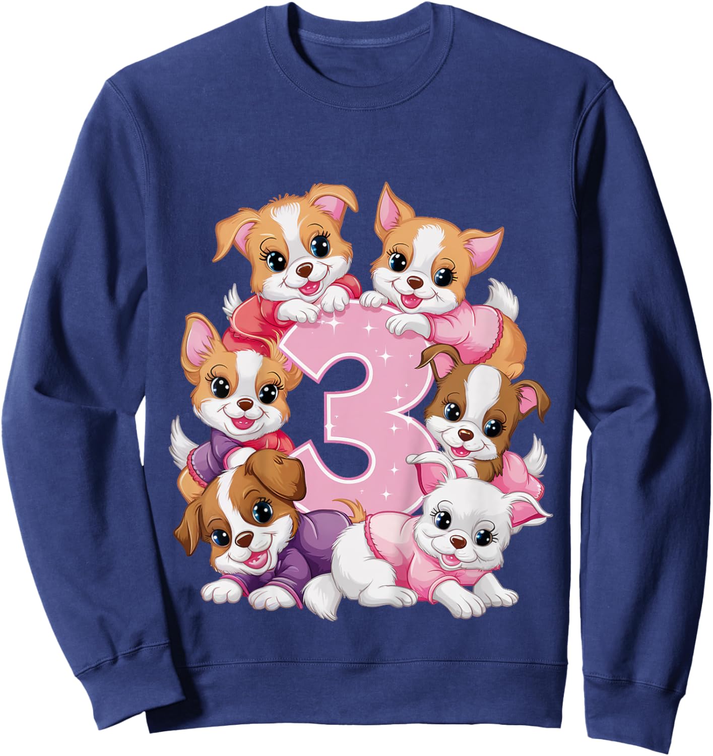 3rd Birthday Dog Birthday Shirt for Girls 3 Years Puppy Sweatshirt - Sweatshirt | Navy
