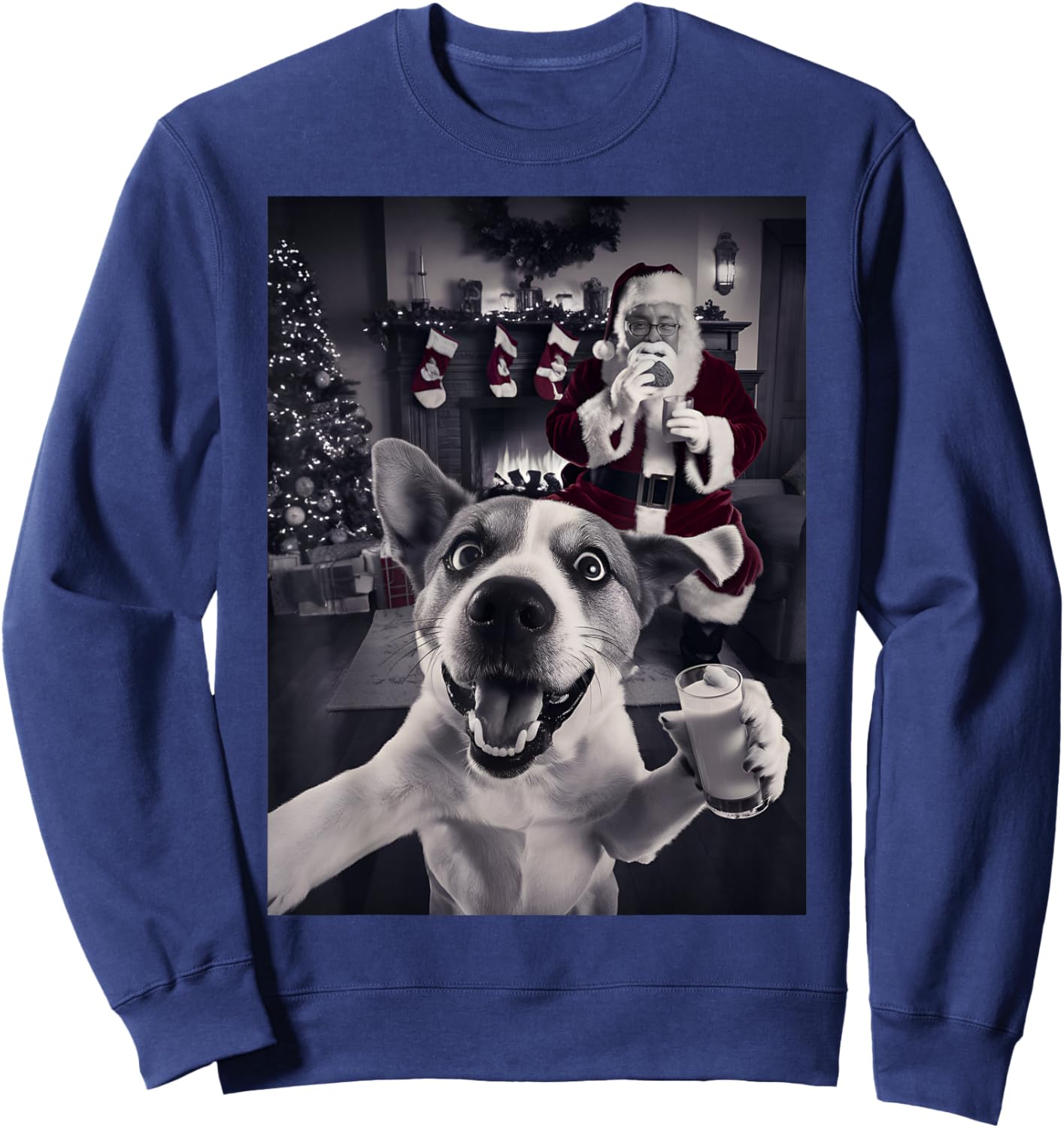 Funny Cat Selfie With Santa Christmas Sweatshirt - Sweatshirt | Navy