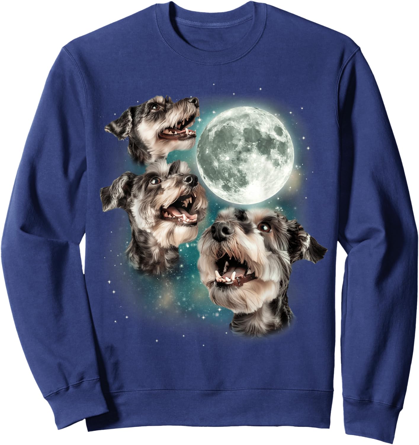 Three Mini Schnauzers Moon | 3 Howling Dog Meme Pet Lover Sweatshirt - Sweatshirt | Navy