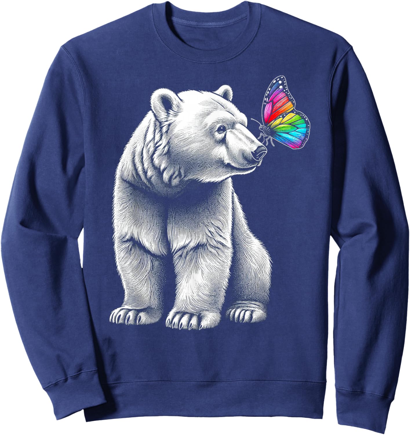 Bear Baby Wildlife Colorful Butterfly Grizzly Bear Artwork Sweatshirt - Sweatshirt | Navy