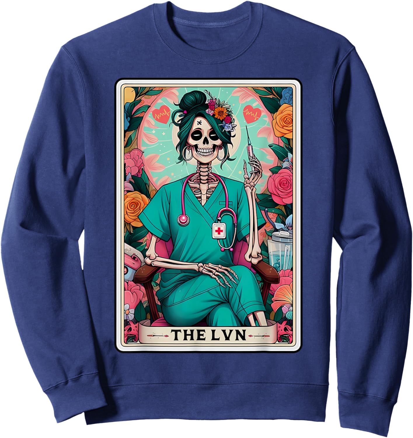 Skeleton Nurse LVN Tarot Card Licensed Vocational Nurse Sweatshirt - Sweatshirt | Navy