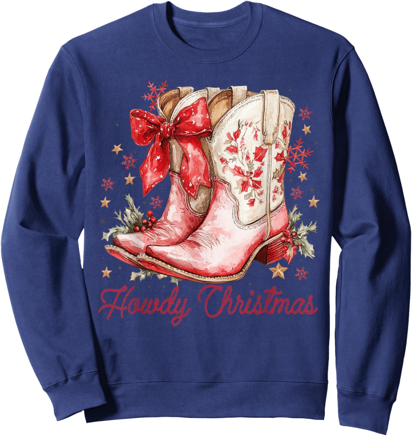 Western Howdy Christmas Cowgirl Boot Coquette Bow Christmas Sweatshirt - Sweatshirt | Navy