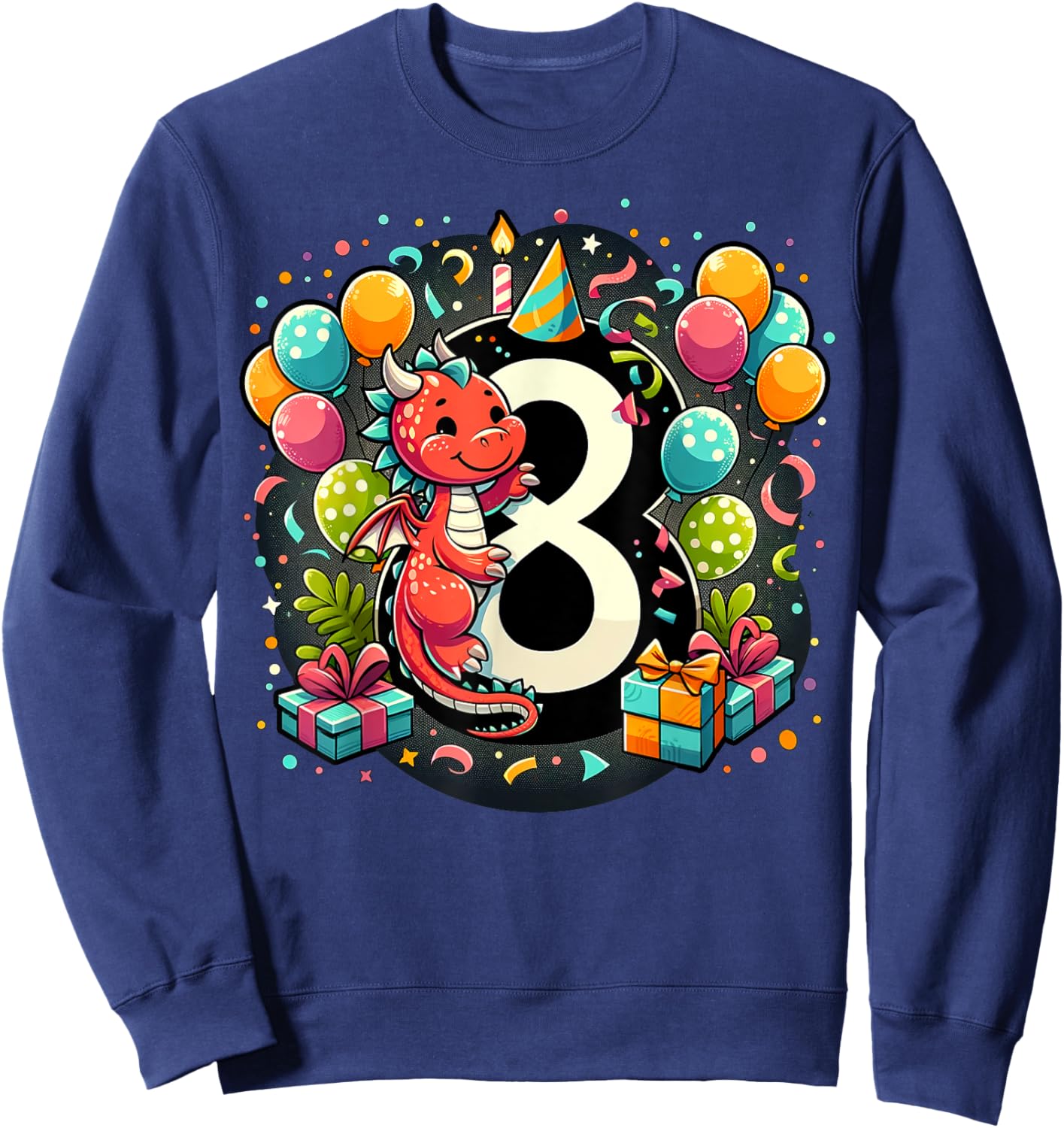 Bday eighth Boys, Girls, Kids age eight 8th birthday Dragon Sweatshirt - Sweatshirt | Navy