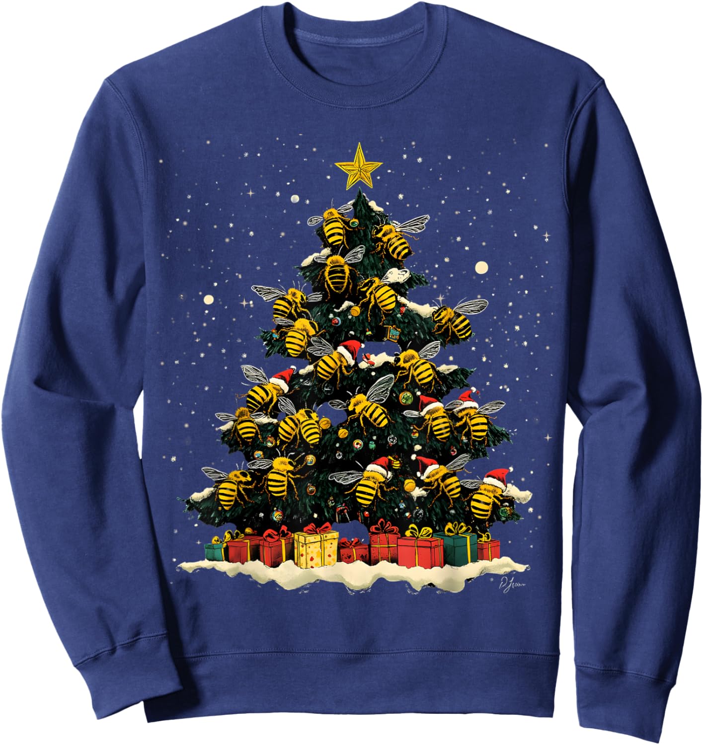 Bee Christmas Tree Ornament Decor Xmas Sweatshirt - Sweatshirt | Navy