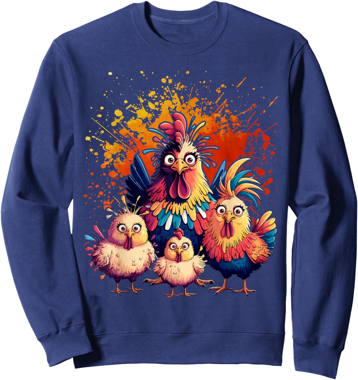 Colorful Funny Chicken Art Sweatshirt - Sweatshirt | Navy