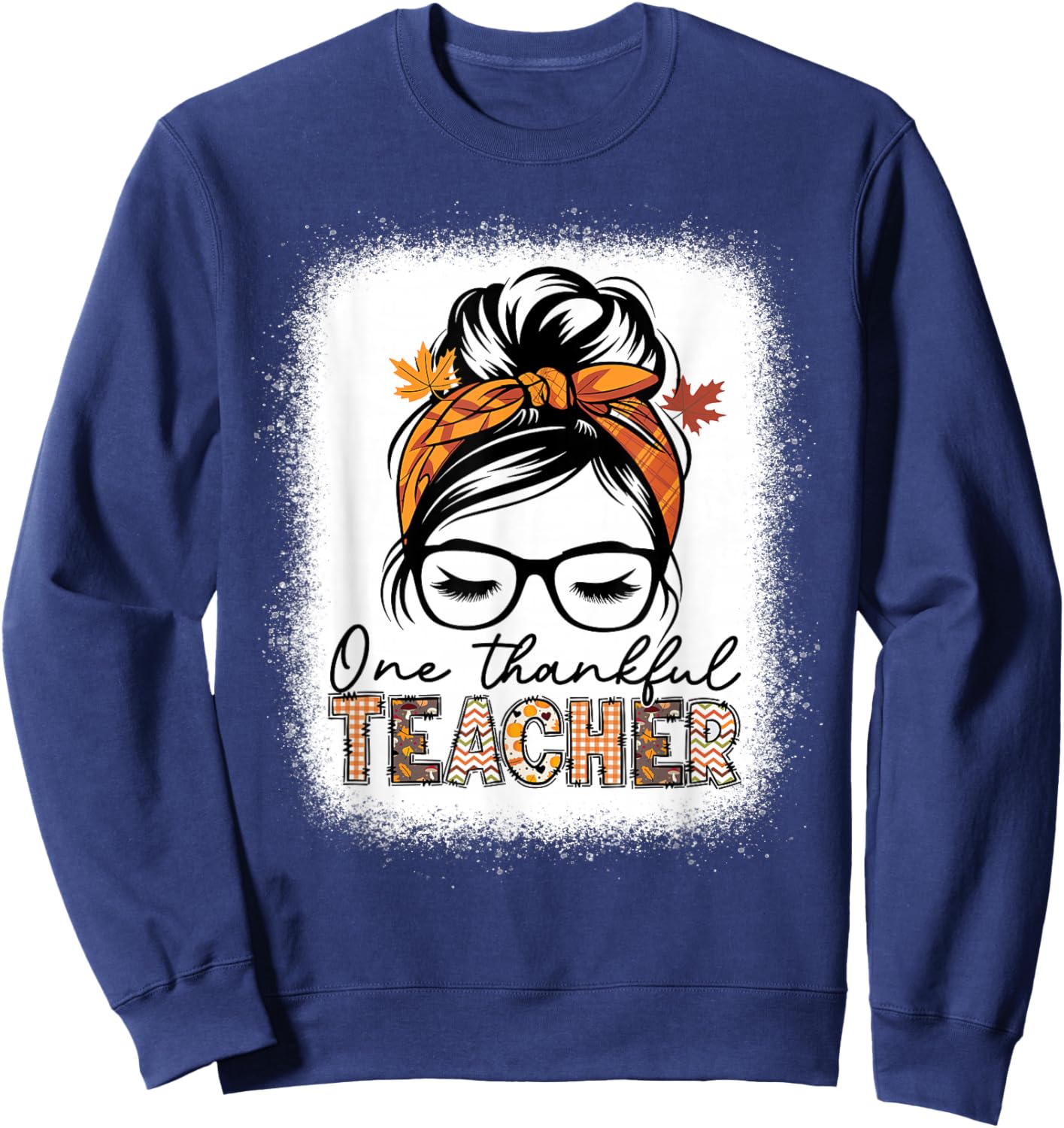One Thankful Teacher Rainbow Thanksgiving School Sweatshirt - Sweatshirt | Navy