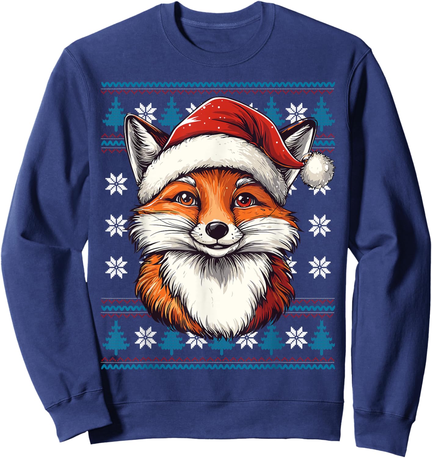 Foxes Santa Hat Ugly Christmas Sweater Foxes Lovers Holiday Sweatshirt - Sweatshirt | Navy