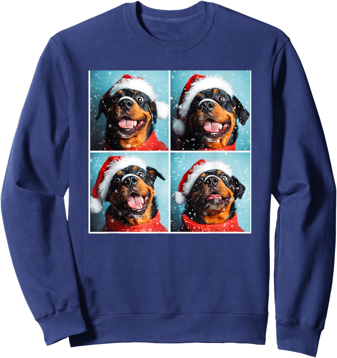 Rottweiler With Santa Hat Snowy Christmas Rottie Sweatshirt - Sweatshirt | Navy