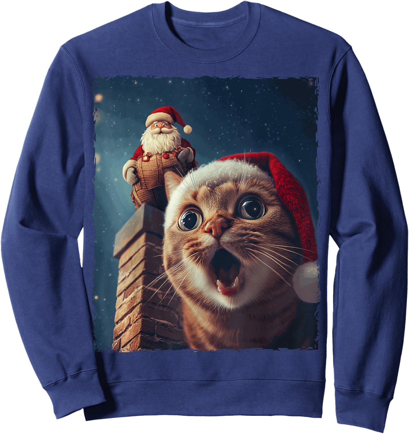 Funny Cat Selfie Santa Chimney Xmas Christmas Women Kids Sweatshirt - Sweatshirt | Navy
