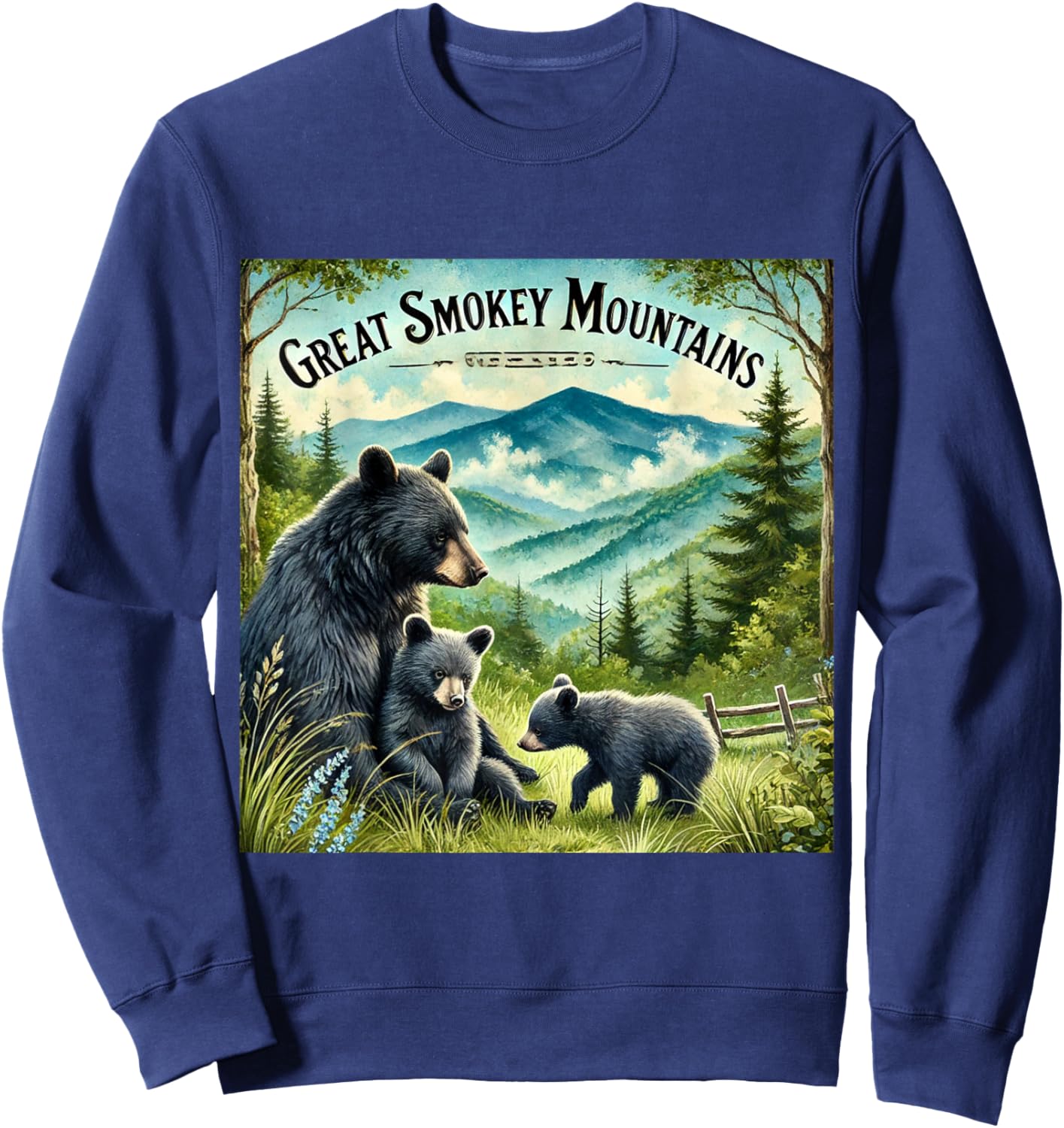 Great Smokey Mountains Black Bear Mother and Cub Sweatshirt - Sweatshirt | Navy