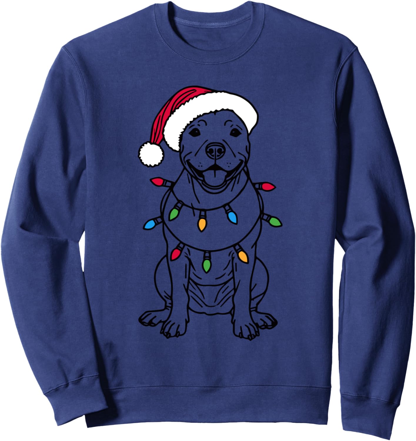 Funny Santa Pitbull Christmas Lights Pitbull Dog Lover Xmas Sweatshirt - Sweatshirt | Navy
