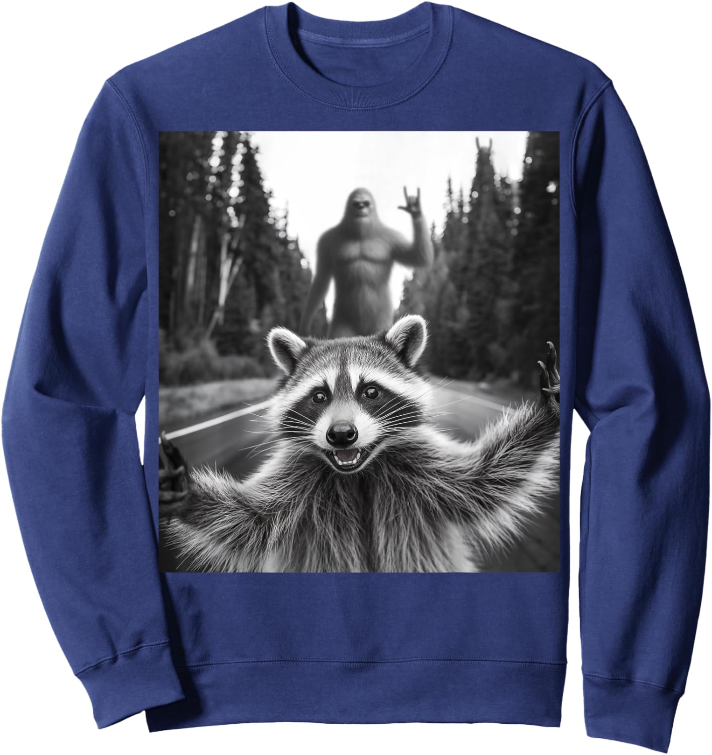 Raccoon Selfie With Bigfoot Funny Gifts Women Kid Sweatshirt - Sweatshirt | Navy