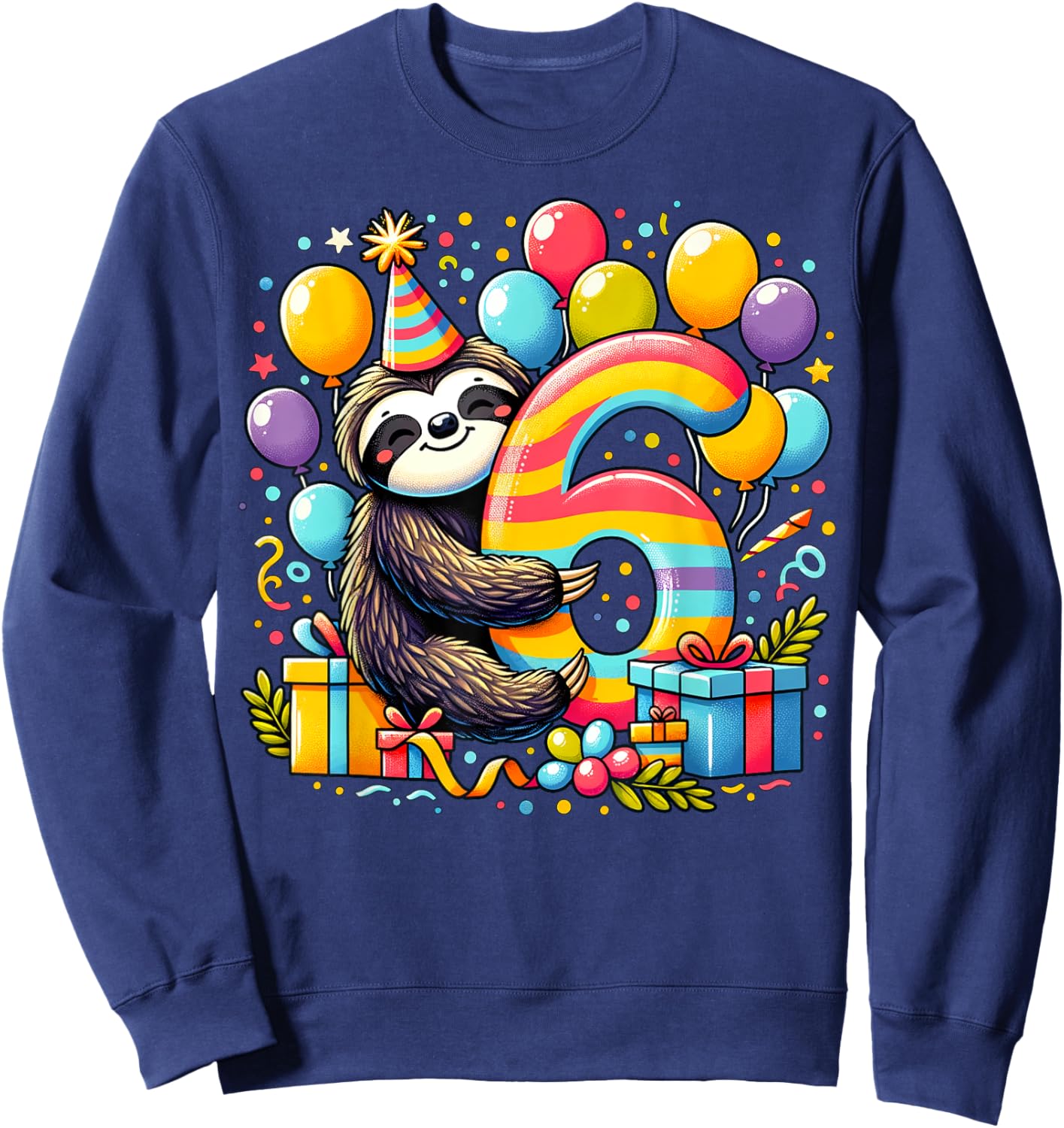 Kids Sloth Theme sixth Bday Party 6th Sloth Birthday Sweatshirt - Sweatshirt | Navy