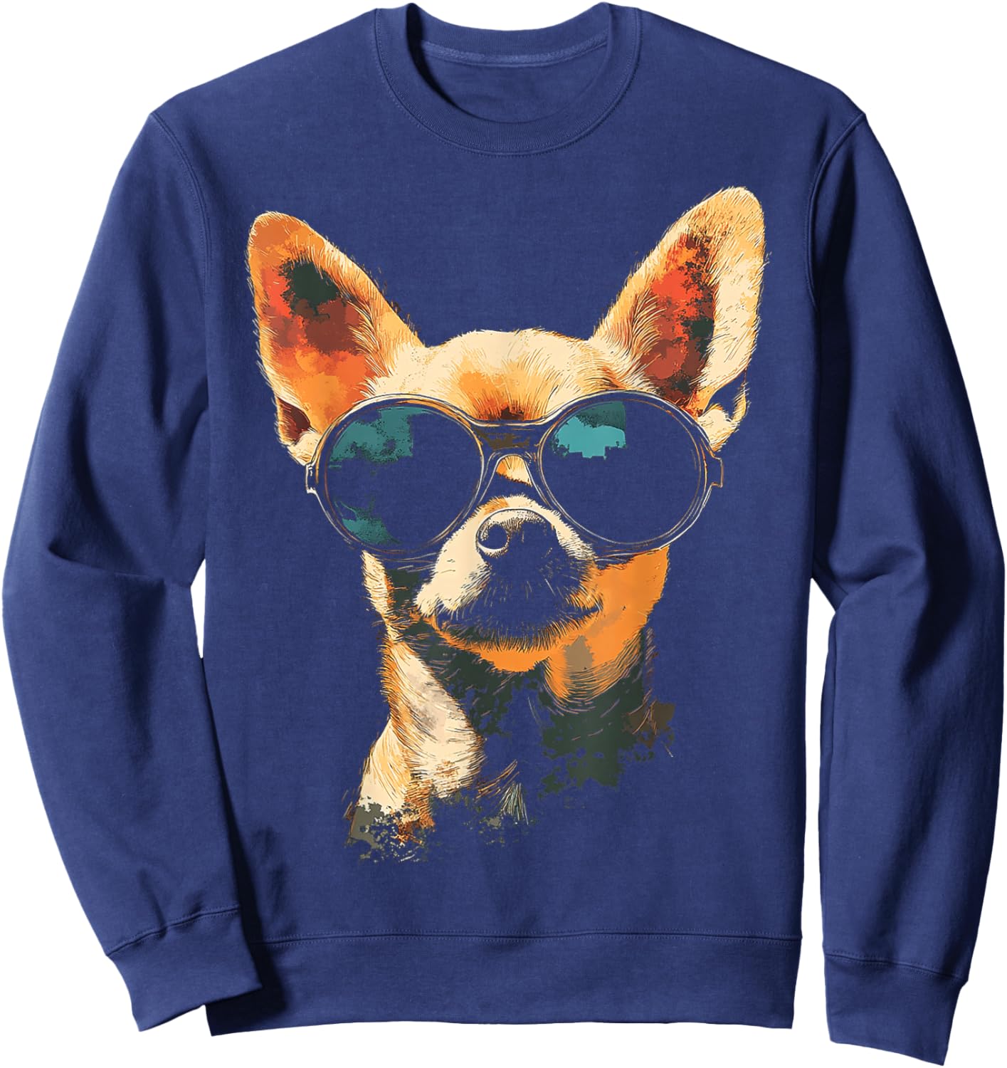 Chihuahua Dog Motif Pet Artwork Sunglasses Chihuahua Women Kids Sweatshirt - Sweatshirt | Navy